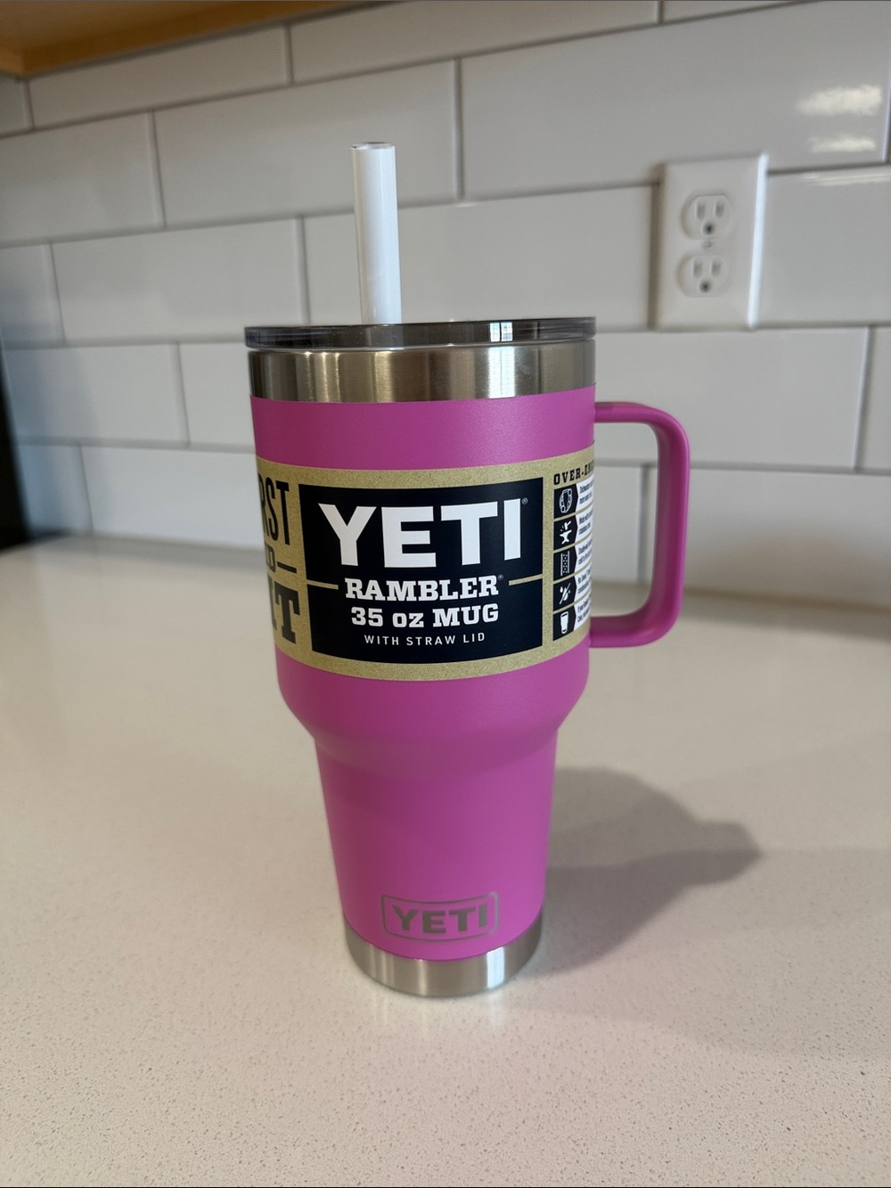 Rambler 35 oz straw mug wildflower fuschia